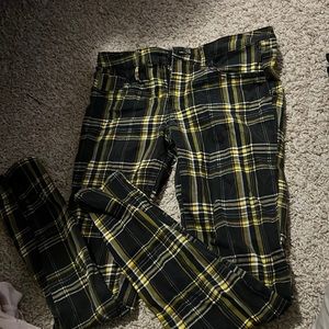 Plaid print yellow white black skinny jeans